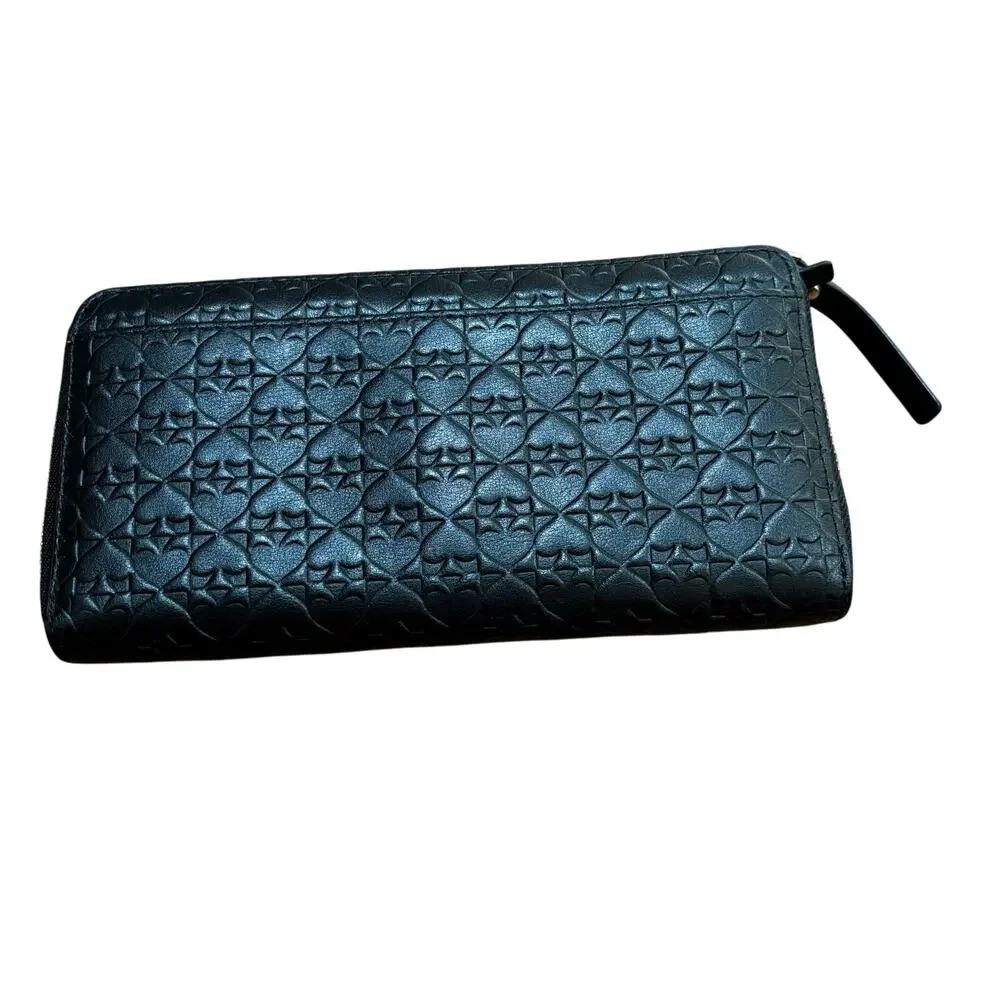 Kate spade new york black quilted leather zip around wallet designer clutch